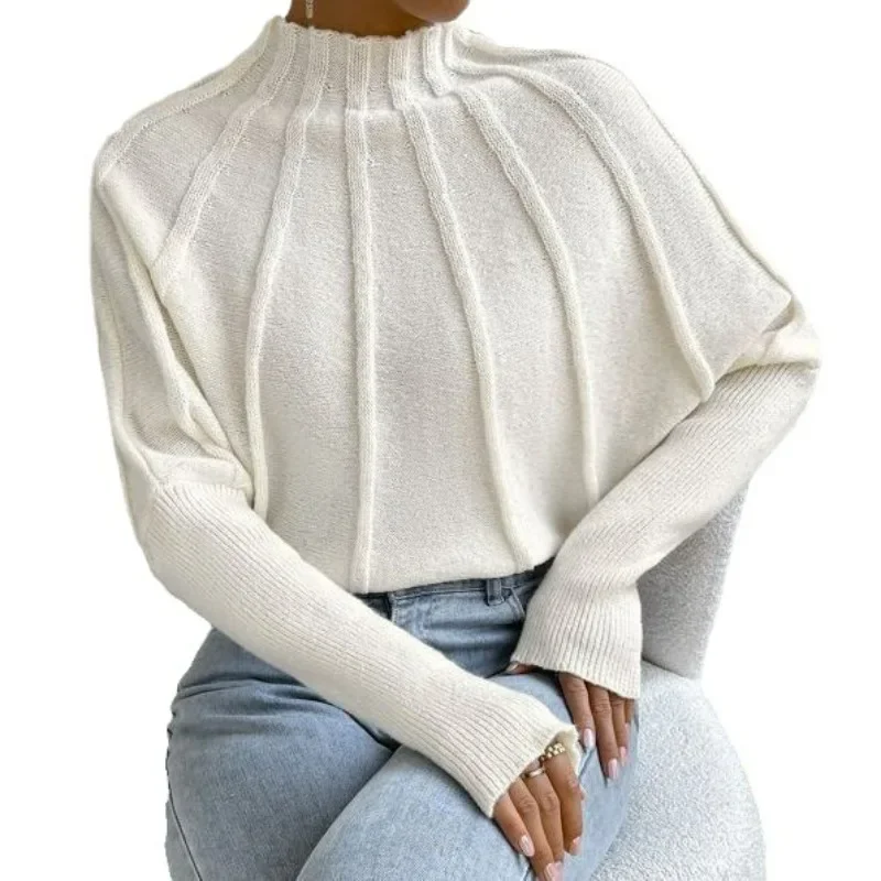 Europe and The United States Half Turtleneck Solid Color Knitted Pullover Bat Sleeve Mock Neck Sweater Outside The Female
Europe and The United States Half Turtleneck Solid Color Knitted Pullover Bat Sleeve Mock Neck Sweater Outside The Female
