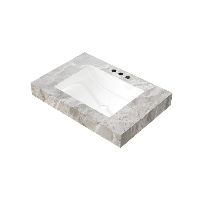 30" Sintered Stone Countertop with Undermount Ceramic Basin, 3 Faucet Holes, No Cabinet, No Faucet, No Cover
30" Sintered Stone Countertop with Undermount Ceramic Basin, 3 Faucet Holes, No Cabinet, No Faucet, No Cover