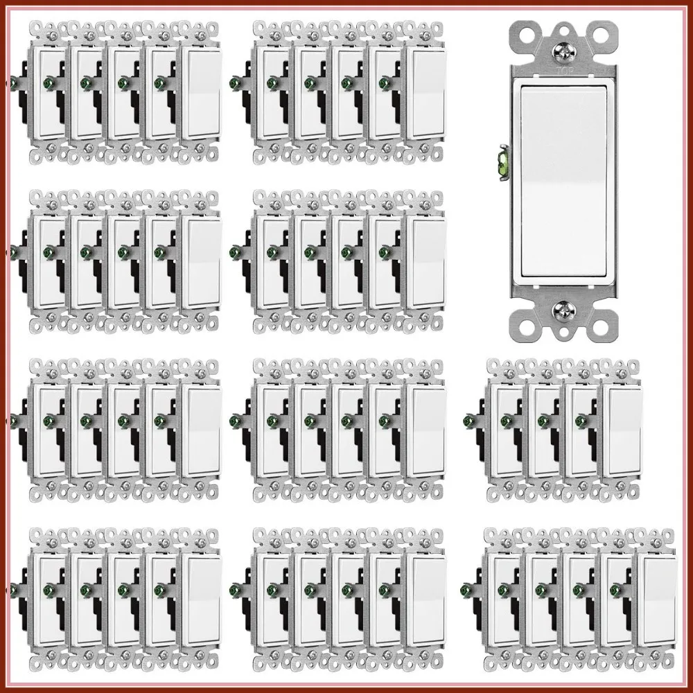 Wall Light Switch, Single Pole, 15A 120/277V, White, 50 Pack, 3-Year Warranty
Wall Light Switch, Single Pole, 15A 120/277V, White, 50 Pack, 3-Year Warranty