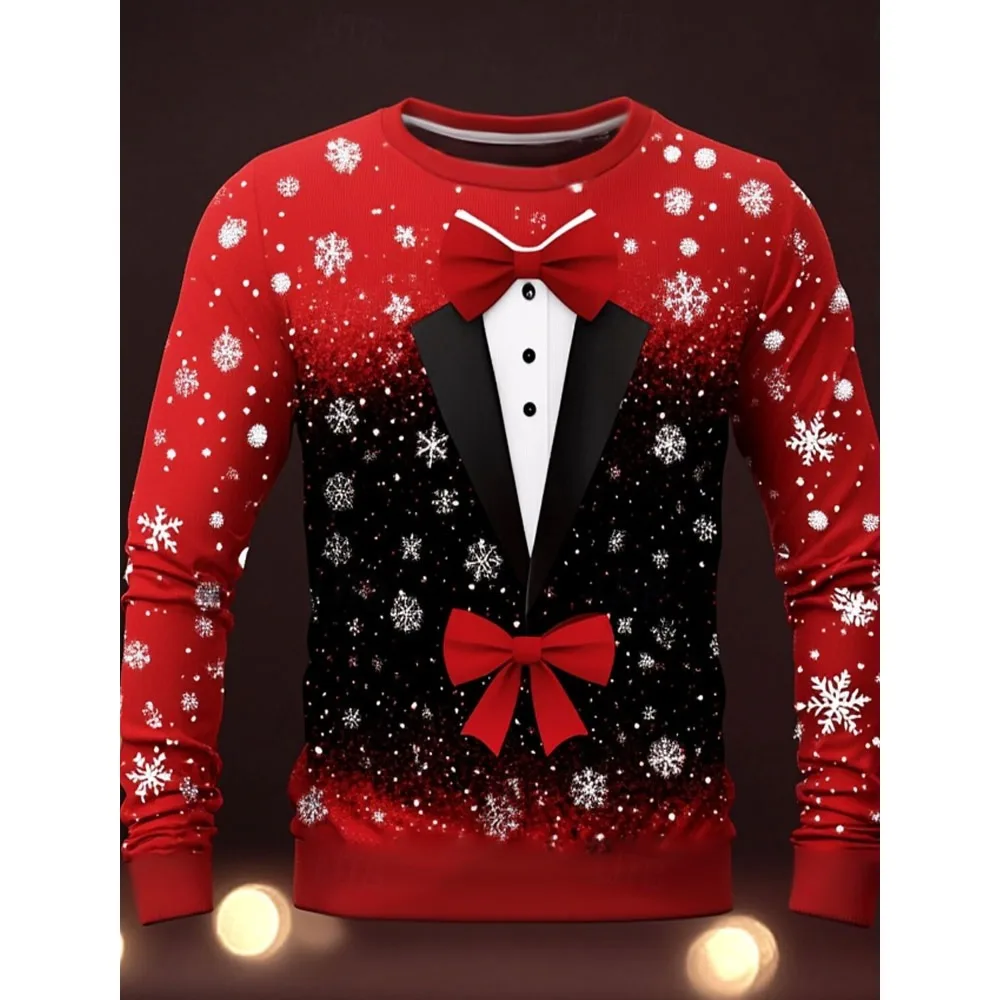 Christmas tree snowflake tie men's 3D printed round neck long sleeved T-shirt party casual Christmas theme red T-shirt top
Christmas tree snowflake tie men's 3D printed round neck long sleeved T-shirt party casual Christmas theme red T-shirt top