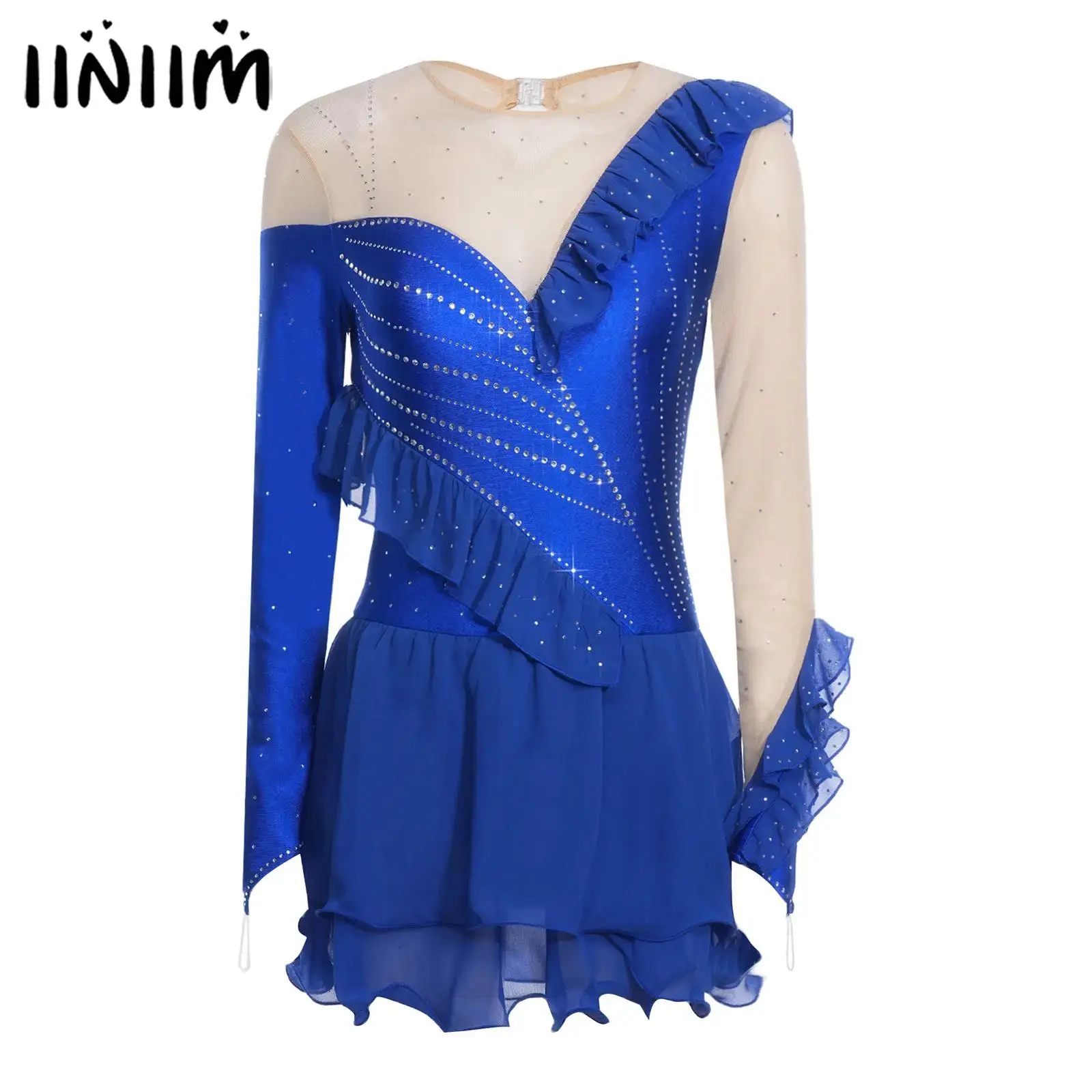Womens Rhinestone Ballet Lyrical Dance Performance Dress Ruffled Asymmetric Gymnastics Leotards Figure Skating Costume Dancewear
Womens Rhinestone Ballet Lyrical Dance Performance Dress Ruffled Asymmetric Gymnastics Leotards Figure Skating Costume Dancewear