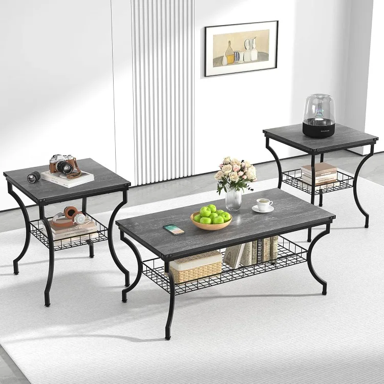 3 Pieces Living Room Sets Coffee and End Tables with Open Storage Shelves for Apartment, Home Office, Small Space, Easy A
3 Pieces Living Room Sets Coffee and End Tables with Open Storage Shelves for Apartment, Home Office, Small Space, Easy A