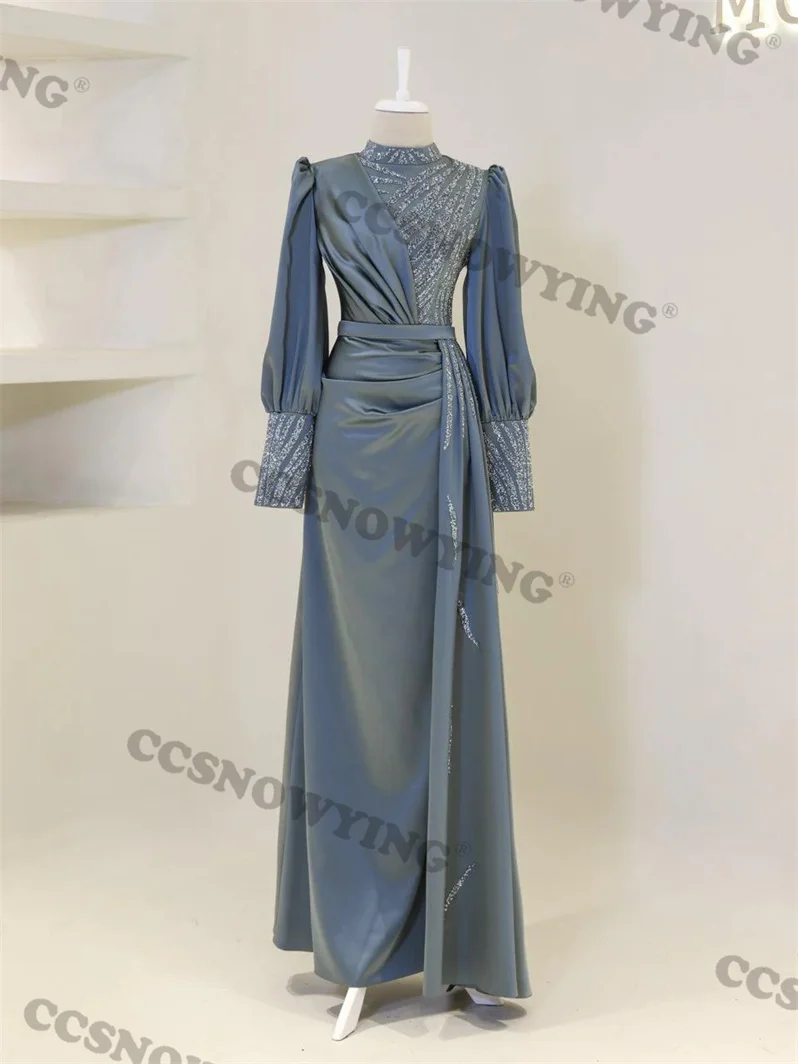 Satin Appliques Beaded Evening Dresses Islamic Long Sleeve Hijab Muslim Formal Party Gown Arabic Dubai Women Robes De Soirée
Satin Appliques Beaded Evening Dresses Islamic Long Sleeve Hijab Muslim Formal Party Gown Arabic Dubai Women Robes De Soirée