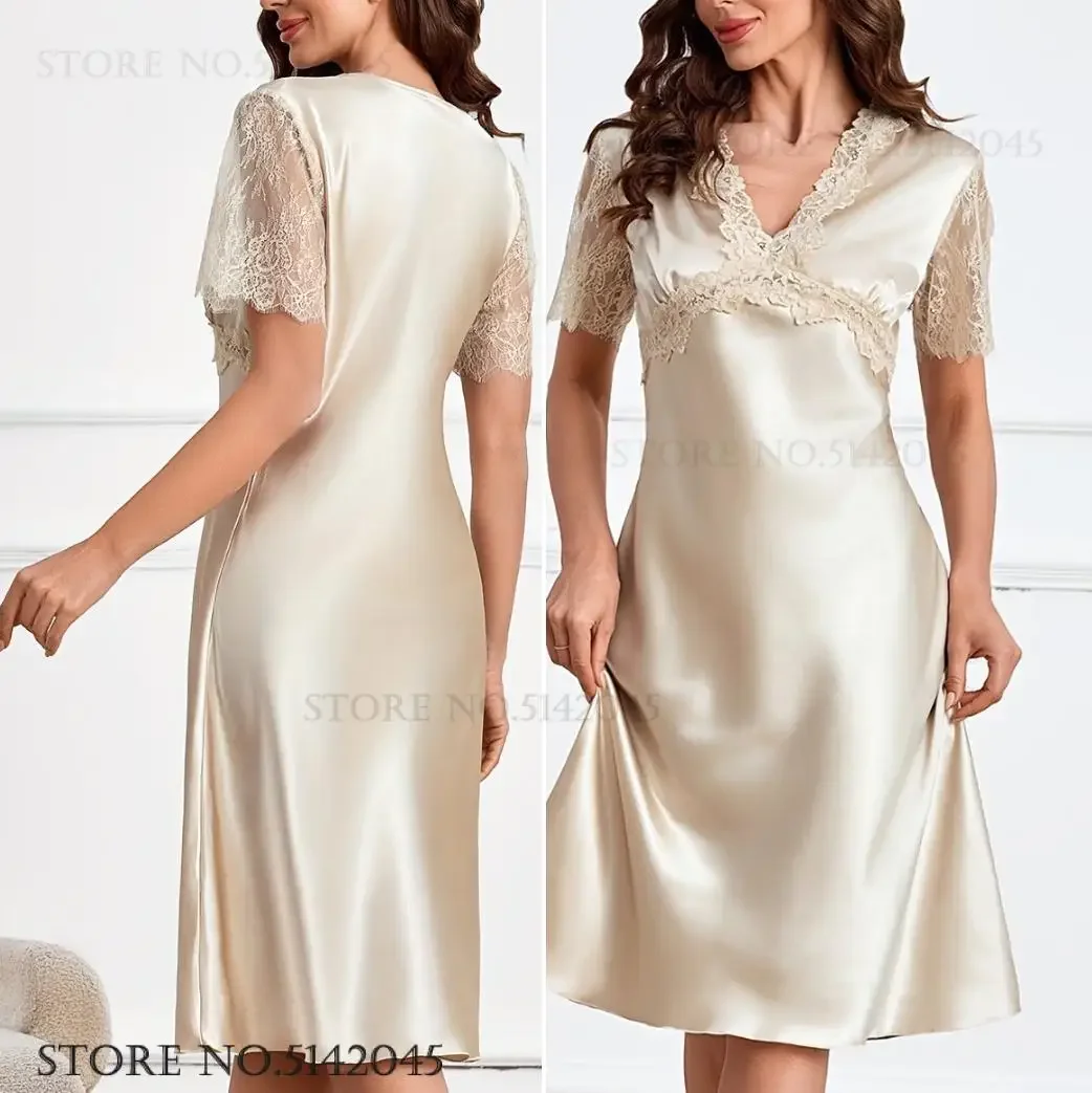 New Women Long Nightgown Sleepdress Spring Summer New Satin Nightwear Home Dressing Gown Sexy V-Neck Lace Nightdress Loungewear
New Women Long Nightgown Sleepdress Spring Summer New Satin Nightwear Home Dressing Gown Sexy V-Neck Lace Nightdress Loungewear