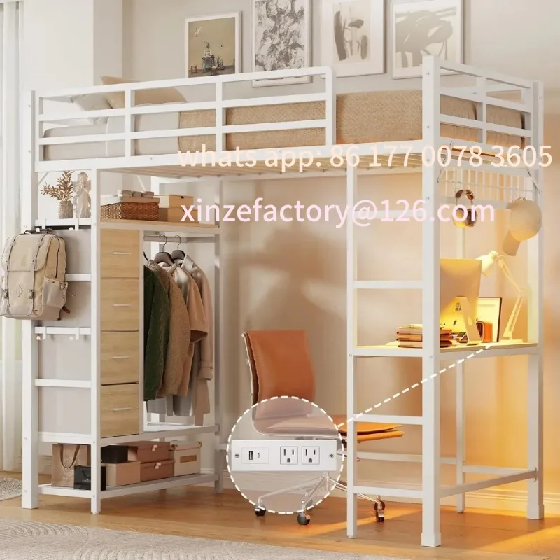 Customizable Twin Size Loft Bed with Desk & Outlet, LED Light, Heavy Duty Metal Loft Bed with 4 Fabric Drawer & Clothes Rail
Customizable Twin Size Loft Bed with Desk & Outlet, LED Light, Heavy Duty Metal Loft Bed with 4 Fabric Drawer & Clothes Rail
