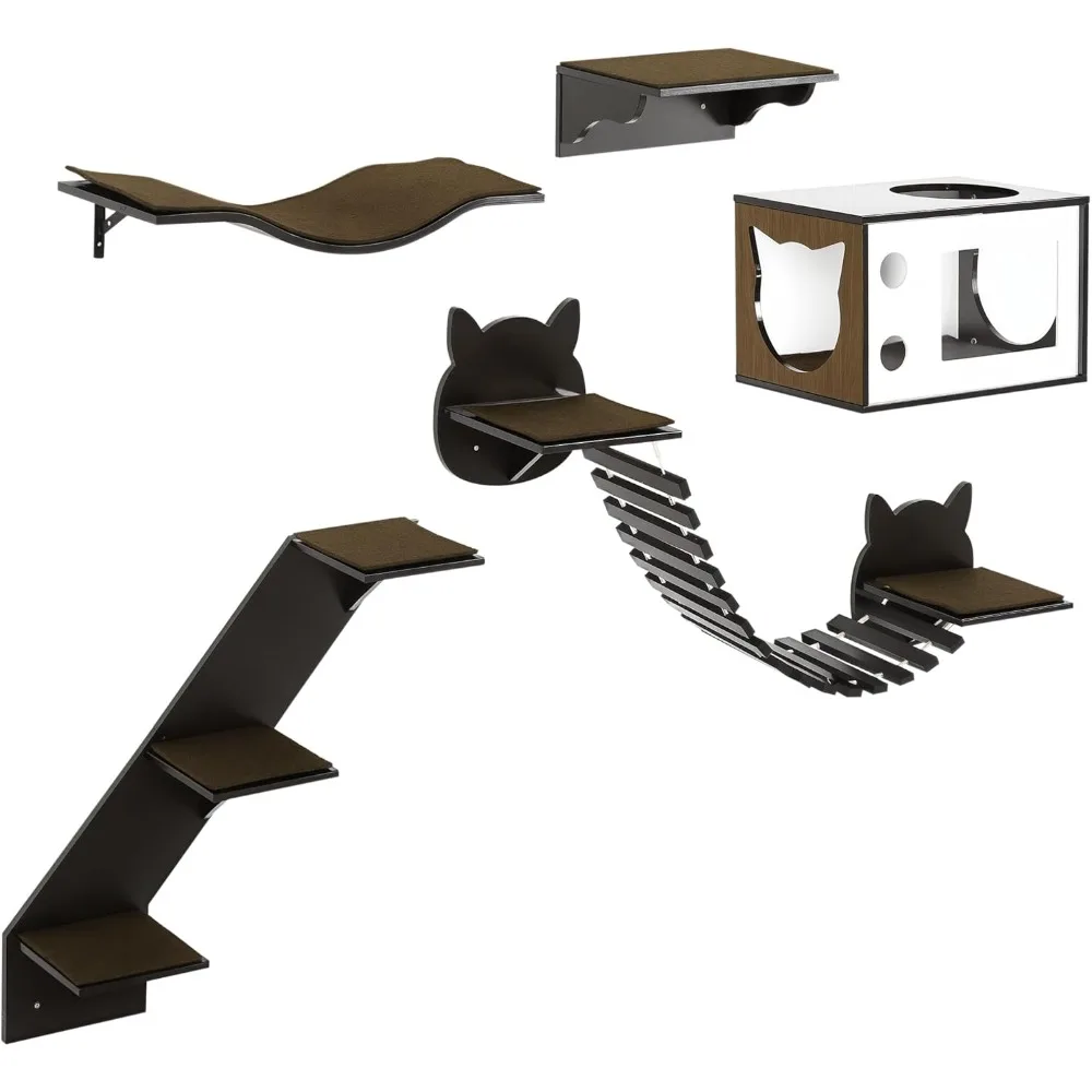 PawHut Cat Shelves with Ergonomically Curved Platform, Cozy Cat House, Bridge, Easy Stairs, and Flat Perch, Wall-Mounted Cat Tre
PawHut Cat Shelves with Ergonomically Curved Platform, Cozy Cat House, Bridge, Easy Stairs, and Flat Perch, Wall-Mounted Cat Tre