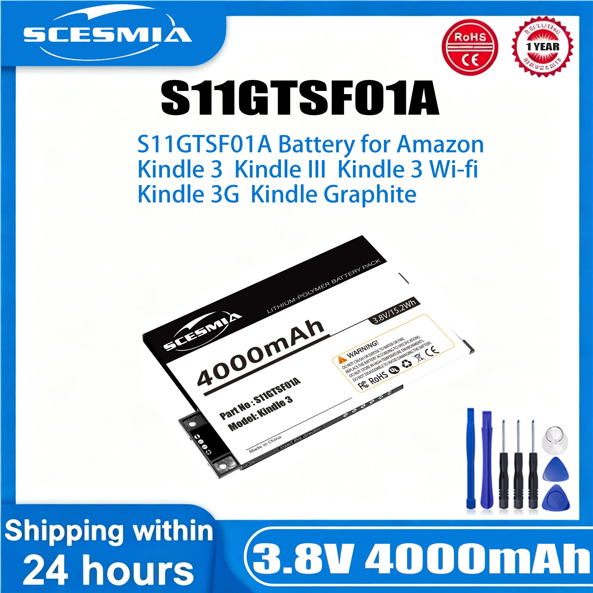 4000mAh Battery Fr Amazon 170-1032-00 170-1032-01 GP-S10-346392-0100 S11GTSF01A Kindle III 3 Wi-fi 3G Graphite
4000mAh Battery Fr Amazon 170-1032-00 170-1032-01 GP-S10-346392-0100 S11GTSF01A Kindle III 3 Wi-fi 3G Graphite