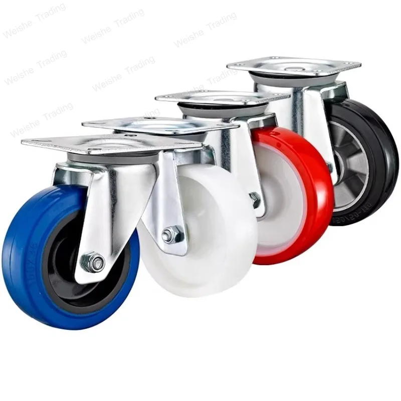 Blue elastic rubber casters universal wheel 3.5/4/5 inch white pure nylon PA wear resistant compression wheel
Blue elastic rubber casters universal wheel 3.5/4/5 inch white pure nylon PA wear resistant compression wheel