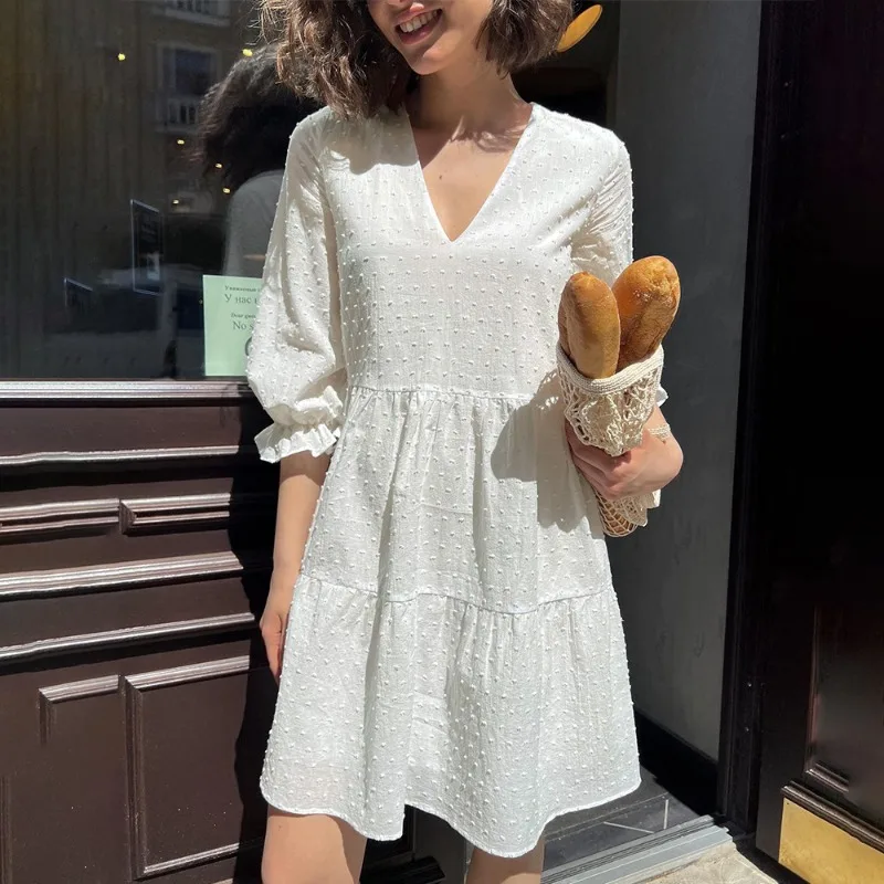 Tuularose Women's Summer Mini Dress Fashion Processed Puff Sleeve Loose White Dress Elegant Party Vacation Women's Casual Dress
Tuularose Women's Summer Mini Dress Fashion Processed Puff Sleeve Loose White Dress Elegant Party Vacation Women's Casual Dress