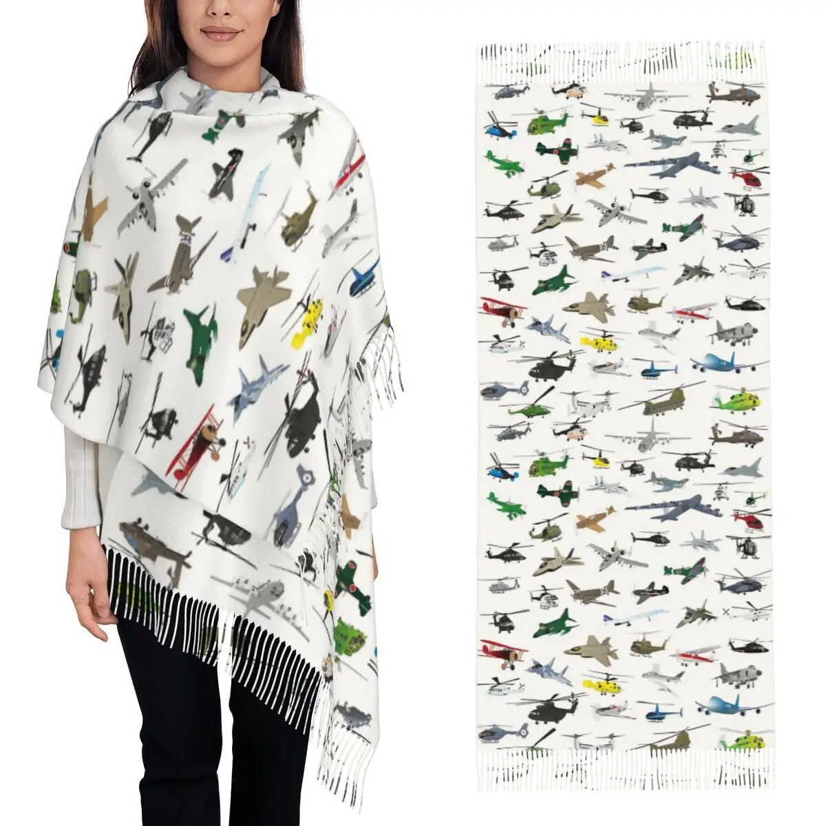 Различные красочные самолеты и вертолеты, шарф, шарфы с кисточками, женские мягкие теплые шали и накидки, большая осенне-зимняя шаль