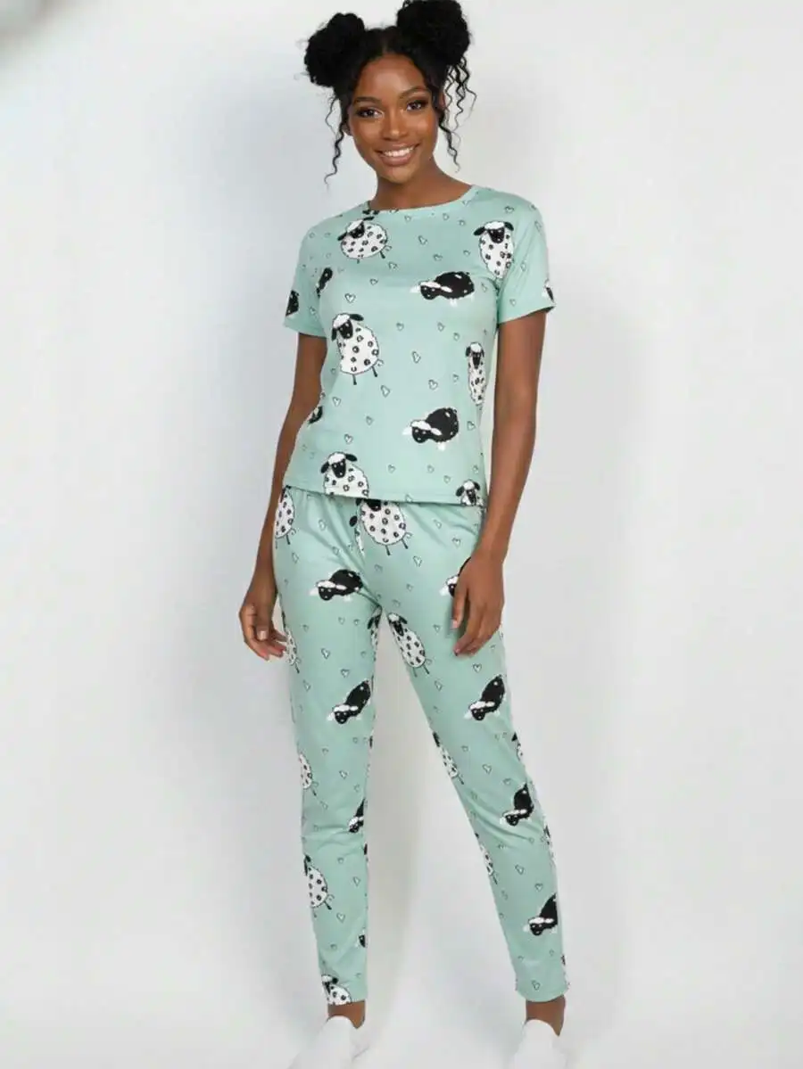 Cartoon Sheep And Heart Print Pajama Set For Women
Cartoon Sheep And Heart Print Pajama Set For Women