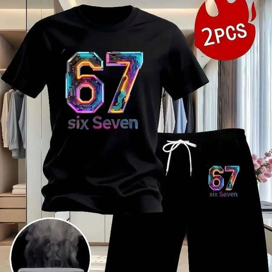 2PCS Black T-Shirt And Shorts Set With Neon Circuit 67 Graphic Casual Outfit
2PCS Black T-Shirt And Shorts Set With Neon Circuit 67 Graphic Casual Outfit