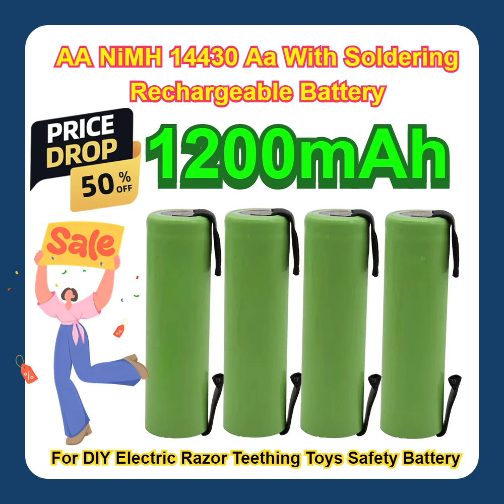 AA NiMH 14430 Aa With Soldering Rechargeable Battery 1200mAh For DIY Electric Razor Teething Toys Safety Battery
AA NiMH 14430 Aa With Soldering Rechargeable Battery 1200mAh For DIY Electric Razor Teething Toys Safety Battery