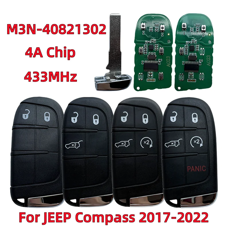 Replacement 2/3/4/5 Buttons Smart Remote Key Fob M3N40821302 433MHz 4A Chip For Jeep Compass Trailhawk 2017-2022 SIP22 Blade
Replacement 2/3/4/5 Buttons Smart Remote Key Fob M3N40821302 433MHz 4A Chip For Jeep Compass Trailhawk 2017-2022 SIP22 Blade