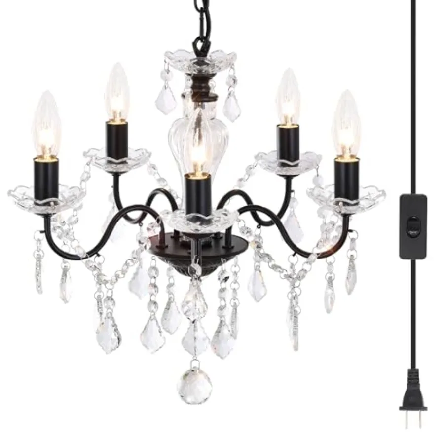 Modern 5-Light Black Chandelier with Glass Crystals for Living Room, Girls Room, Kitchen Island, Entryway Candle Style Pendant
Modern 5-Light Black Chandelier with Glass Crystals for Living Room, Girls Room, Kitchen Island, Entryway Candle Style Pendant
