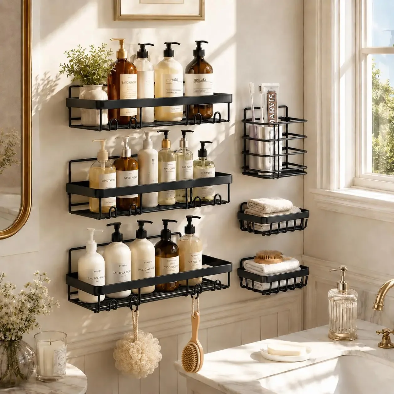 PHANCIR 6 PCS Shower Caddy, No Drilling Bathroom Organizer with Soap Holder, Adhesive Bathroom Caddy, Black Installation Square Transparent Stainless
PHANCIR 6 PCS Shower Caddy, No Drilling Bathroom Organizer with Soap Holder, Adhesive Bathroom Caddy, Black Installation Square Transparent Stainless