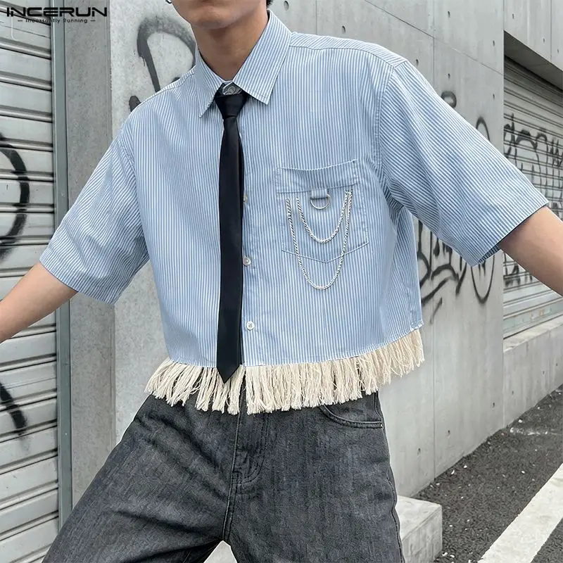 INCERUN Men Shirt Striped Tassel Patchwork Lapel Short Sleeve Men Clothes Summer Oversize 2026 Fashion Tops Camisa Streetwear
INCERUN Men Shirt Striped Tassel Patchwork Lapel Short Sleeve Men Clothes Summer Oversize 2026 Fashion Tops Camisa Streetwear