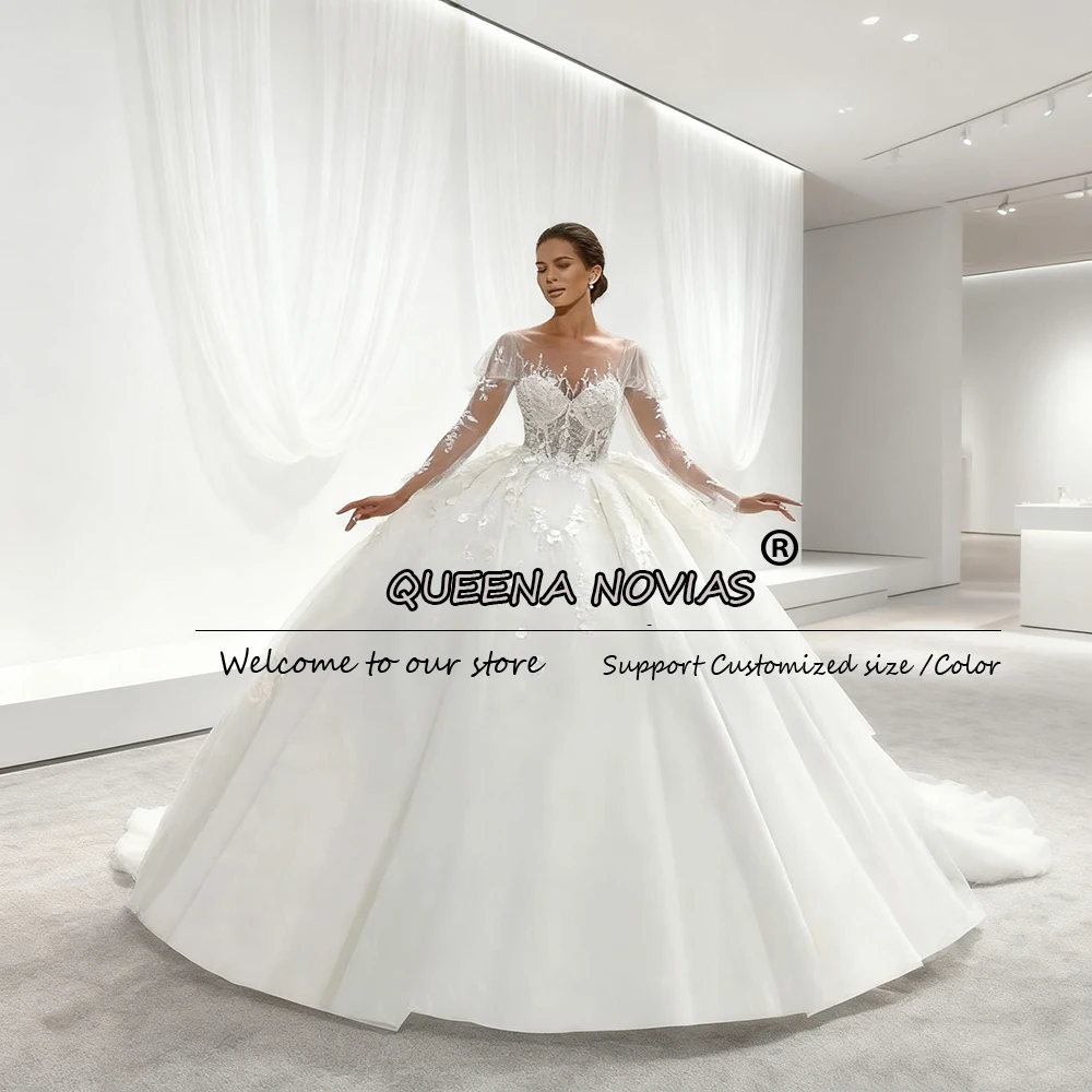 Romantic Ball Gown Wedding Dresses Illusion O Neck Long Sleeves Bridal Gowns Customized Bride Marriage Clothing robes de soirée 
Romantic Ball Gown Wedding Dresses Illusion O Neck Long Sleeves Bridal Gowns Customized Bride Marriage Clothing robes de soirée