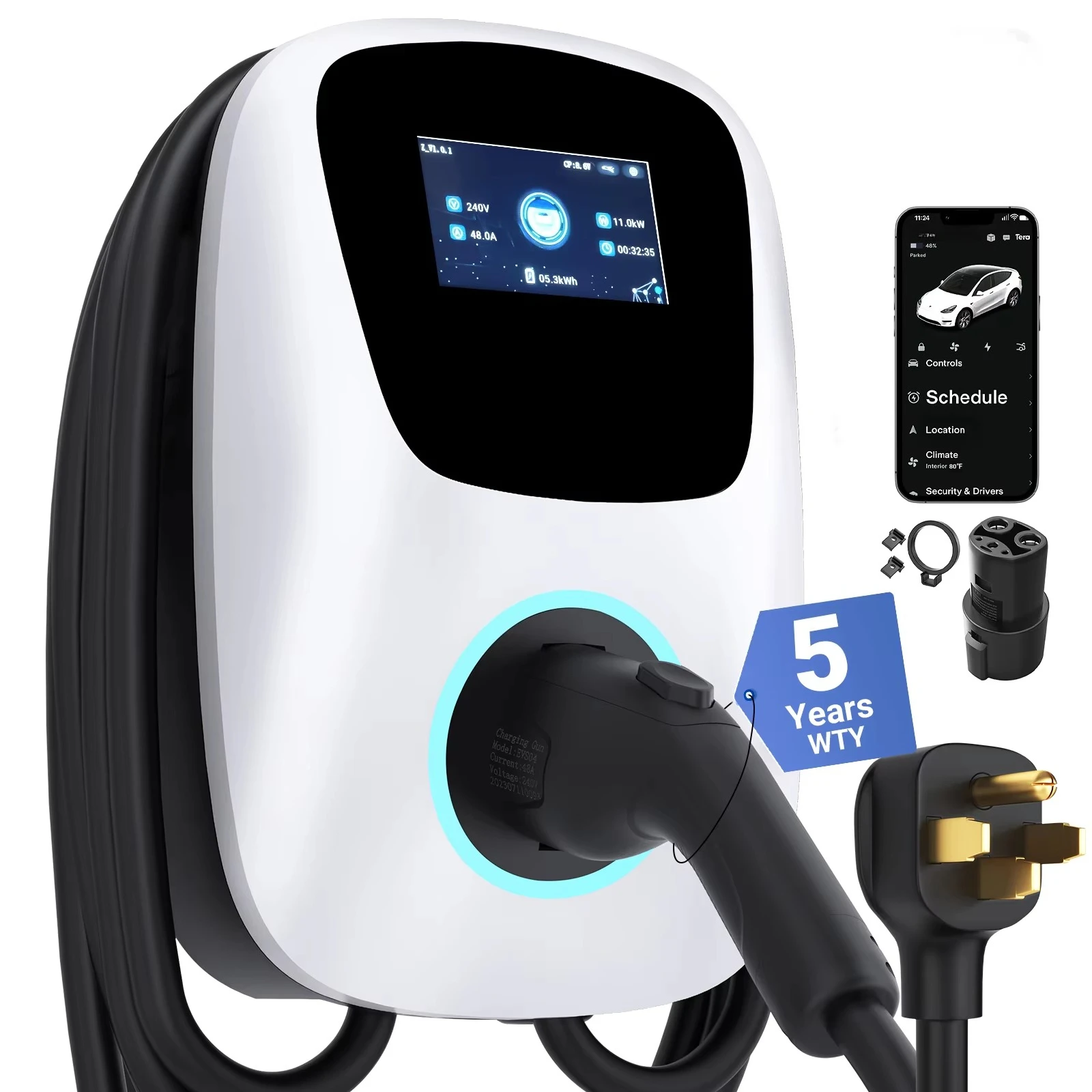 US 11kw portable ev charger Level2 J1772 48A 240V IP66 Wall Electric Vehicle Charging Station APP Control W01
US 11kw portable ev charger Level2 J1772 48A 240V IP66 Wall Electric Vehicle Charging Station APP Control W01