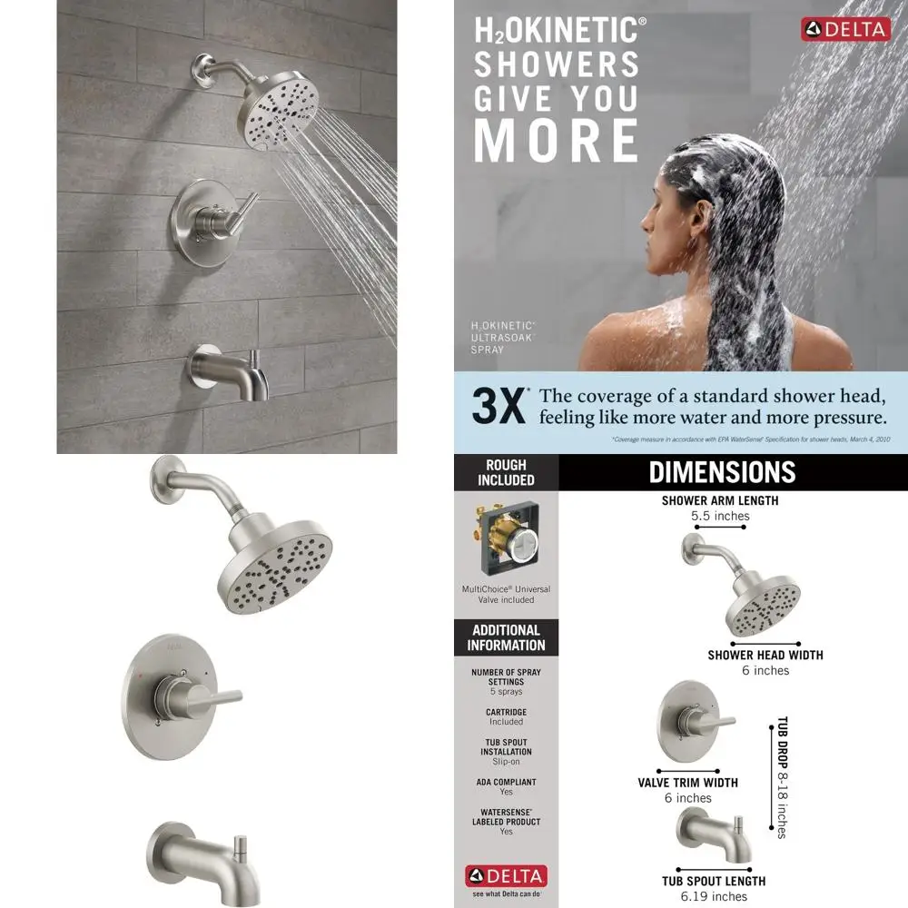H2Okinetic Bathtub Shower Faucet Set with Brushed Nickel Trim and Handle, 144749-SS Included
H2Okinetic Bathtub Shower Faucet Set with Brushed Nickel Trim and Handle, 144749-SS Included