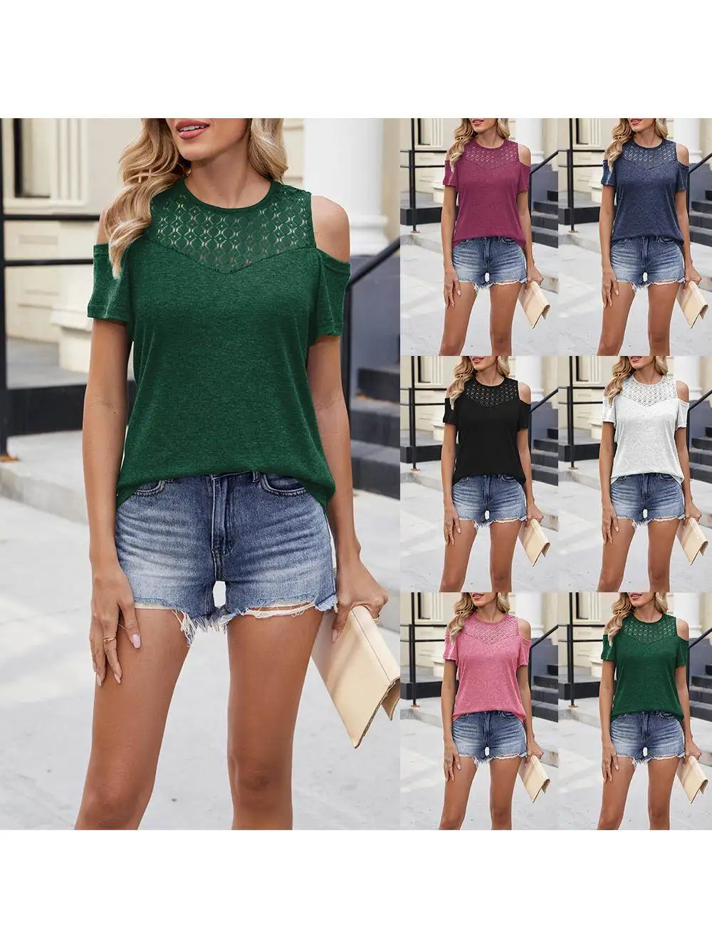 Loose Casual Color Hollow Tirt Top for Women ort Sve round Ne Chinese Sle Loose Fit Faionable Women's Top
Loose Casual Color Hollow Tirt Top for Women ort Sve round Ne Chinese Sle Loose Fit Faionable Women's Top
