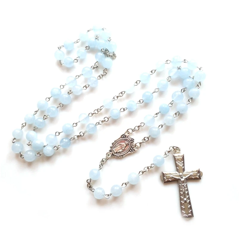 Home Bedroom Decoration Blue Jades Bead Rosary Necklaces Holy Catholic Jewelry Charm Crafts for Christian Church
Home Bedroom Decoration Blue Jades Bead Rosary Necklaces Holy Catholic Jewelry Charm Crafts for Christian Church