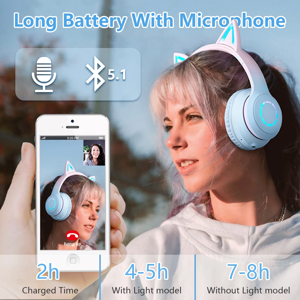 Беспроводные Bluetooth-наушники с градиентом, наушники с кошачьими ушками и микрофоном
Беспроводные Bluetooth-наушники с градиентом, наушники с кошачьими ушками и микрофоном