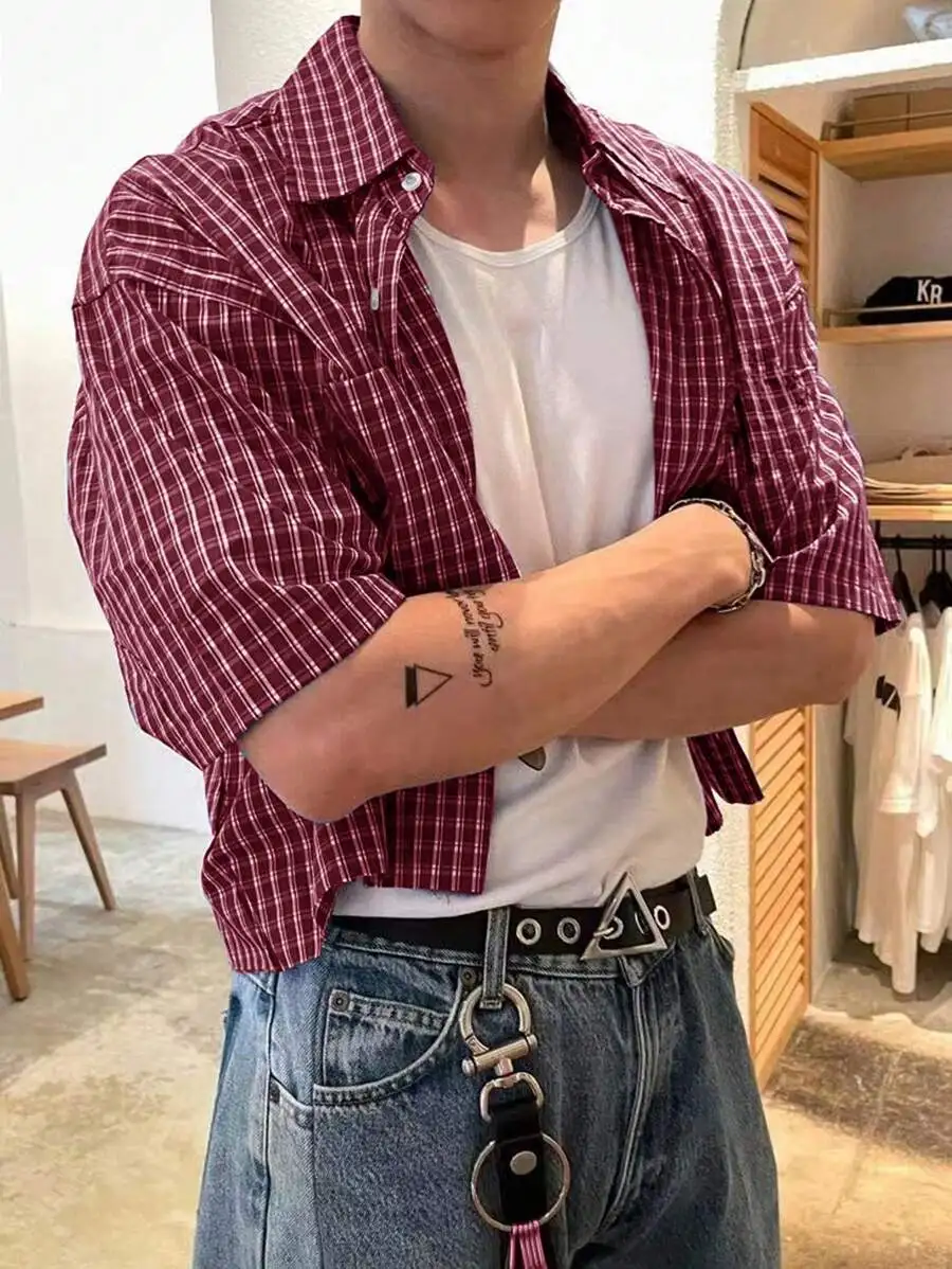 Mens Summer Casual Plaid Cropped Shirt
Mens Summer Casual Plaid Cropped Shirt