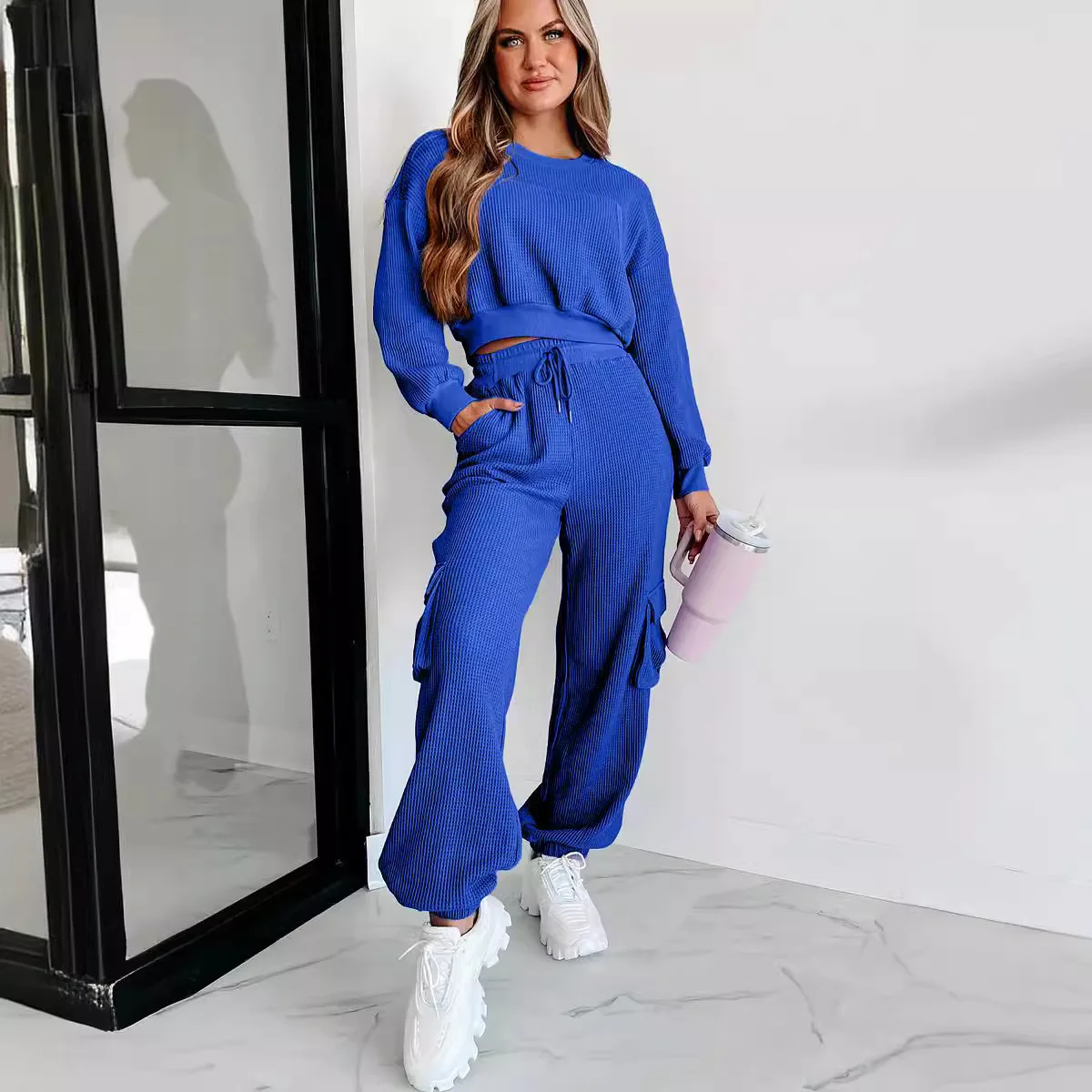 25 Autumn/Winter Waffle Simple Solid Color Short Wide Leg Pants Casual Set -23121
25 Autumn/Winter Waffle Simple Solid Color Short Wide Leg Pants Casual Set -23121