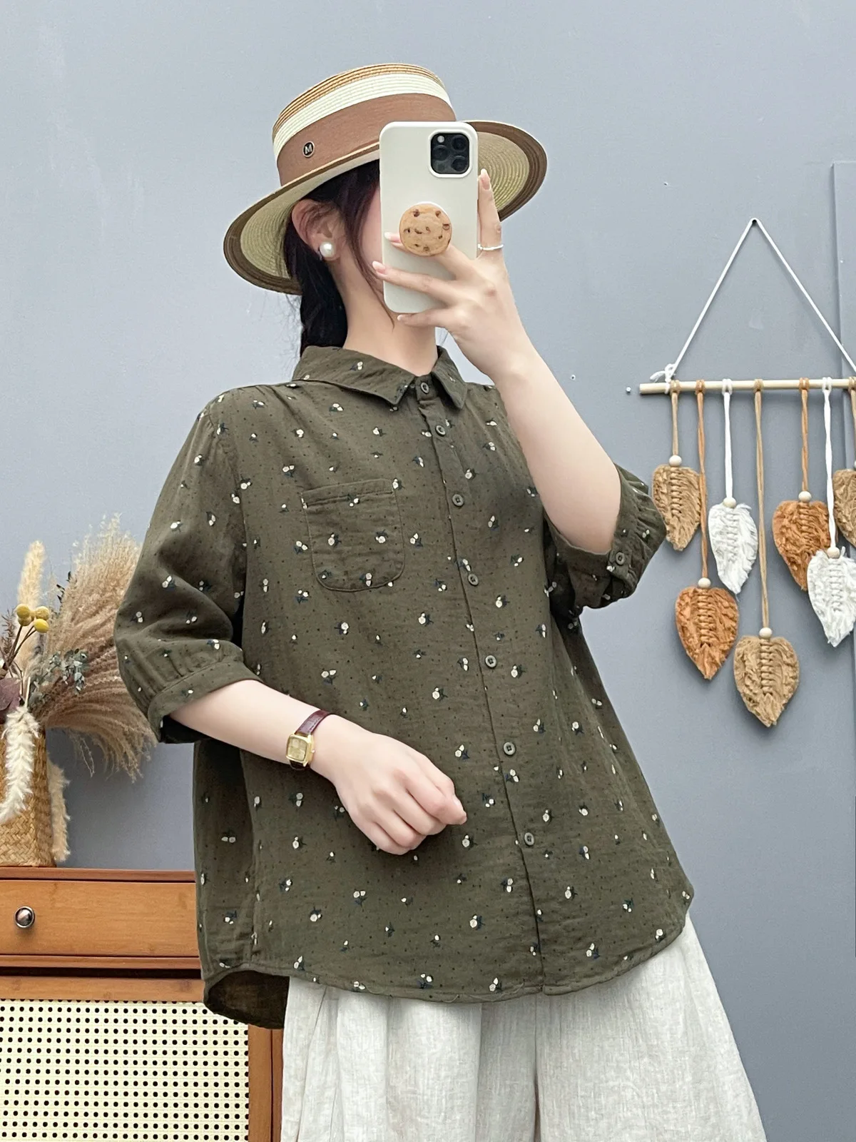 New 2026 Summer Women Cotton Yarn Half Sleeve Shirt, Turn-down Collar Print, Mori Girl Sweet Casual Soft Loose Blouse T66425CC
New 2026 Summer Women Cotton Yarn Half Sleeve Shirt, Turn-down Collar Print, Mori Girl Sweet Casual Soft Loose Blouse T66425CC