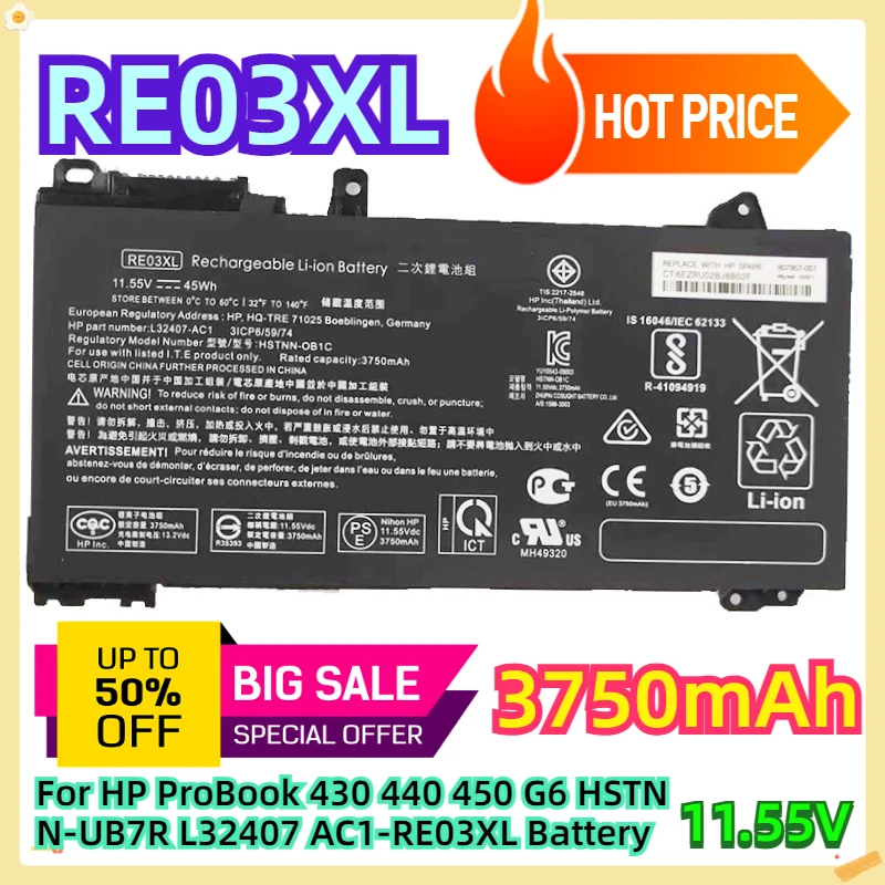 For HP ProBook 430 440 450 G6 HSTNN-UB7R L32407 AC1-RE03XL Battery
For HP ProBook 430 440 450 G6 HSTNN-UB7R L32407 AC1-RE03XL Battery
