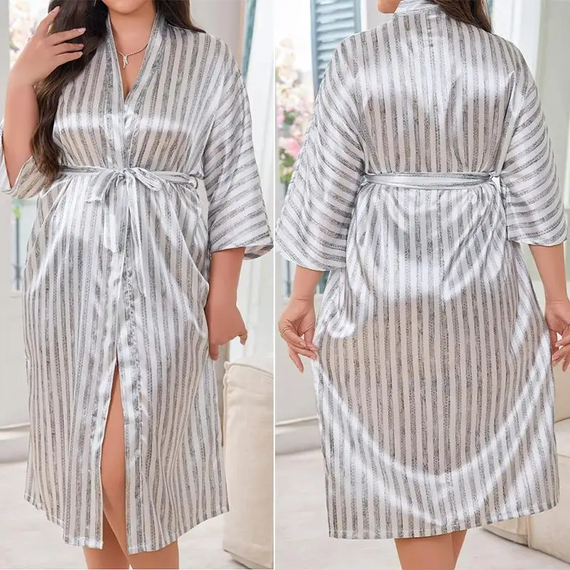 Oversize 3Xl 4Xl 5Xl Striped Print Sleepwear Women Long Kimono Nightdress Rayon Intimate Lingerie Home Dressing Gown Nightwear
Oversize 3Xl 4Xl 5Xl Striped Print Sleepwear Women Long Kimono Nightdress Rayon Intimate Lingerie Home Dressing Gown Nightwear