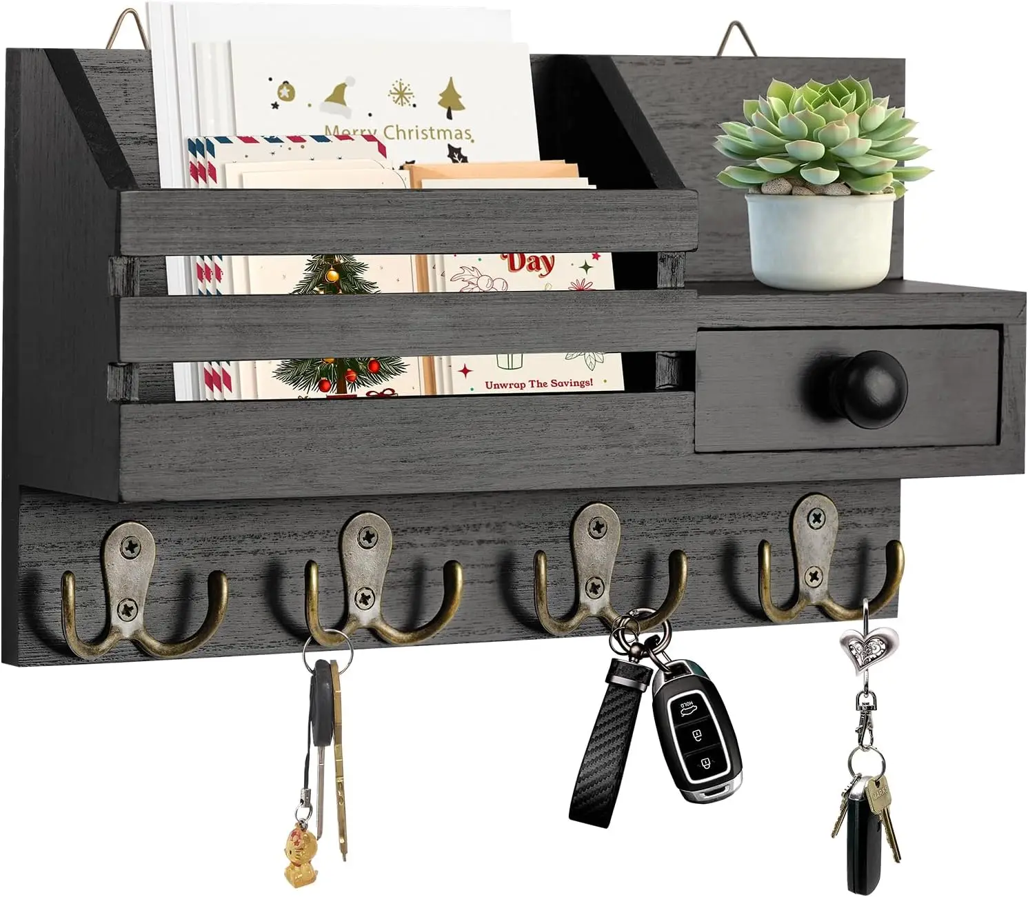 Key Holder Wall Mount, Wooden Adhesive Mail and Key Organizer with Drawer, Small Shelf, 8 Hooks, 2 Installation Methods, Black
Key Holder Wall Mount, Wooden Adhesive Mail and Key Organizer with Drawer, Small Shelf, 8 Hooks, 2 Installation Methods, Black