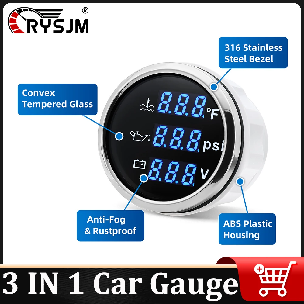 12V24V Universal Car Gauge Water Temperature Gauge + Oil Pressure Gauge + Voltmeter Blue LED Backlight 3 IN 1 Gauge for Car Boat
12V24V Universal Car Gauge Water Temperature Gauge + Oil Pressure Gauge + Voltmeter Blue LED Backlight 3 IN 1 Gauge for Car Boat