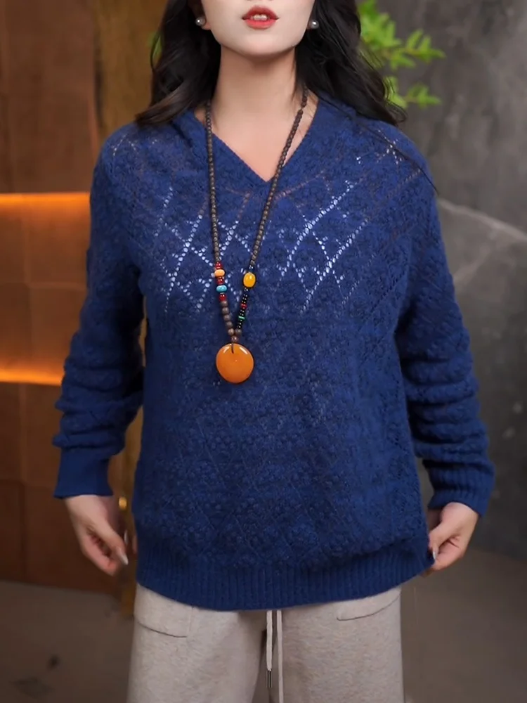 Korean Style Blue Knitted Long Sleeve Hook Flower Women's Top Fashionable Versatile Autumn New Arrival plus Size V-Neck Sweater
Korean Style Blue Knitted Long Sleeve Hook Flower Women's Top Fashionable Versatile Autumn New Arrival plus Size V-Neck Sweater