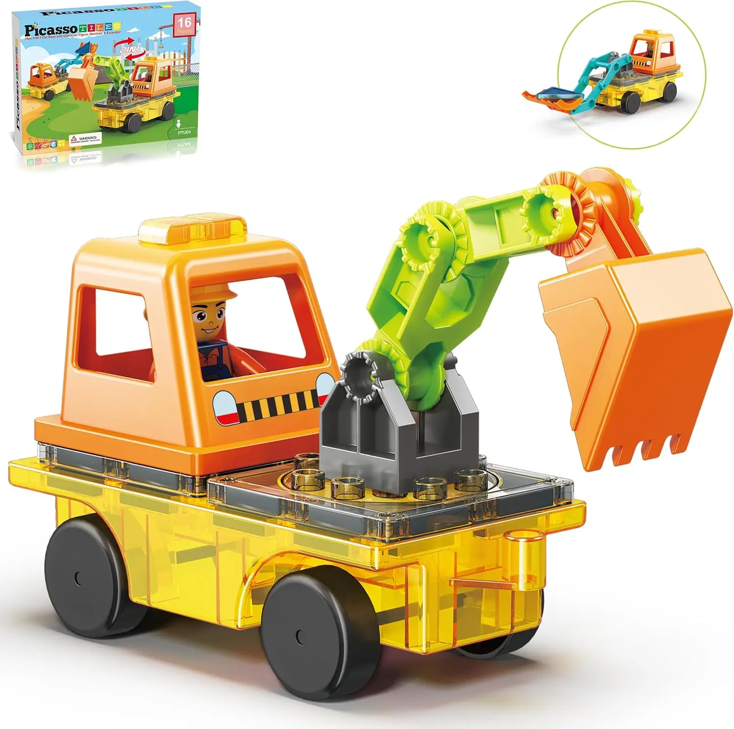 Magnet Tiles Building Block 2-in-1 Excavator & Backhoe Brick Compatible Construction Playset with Car Base Magnetic Character Ac
Magnet Tiles Building Block 2-in-1 Excavator & Backhoe Brick Compatible Construction Playset with Car Base Magnetic Character Ac