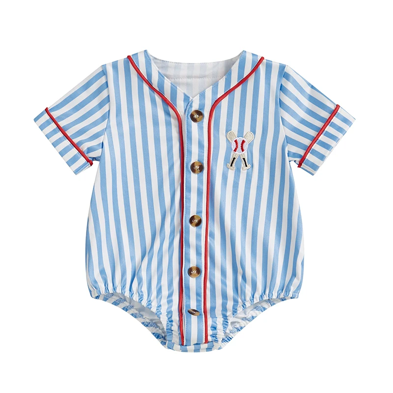 Baby Boy Striped Baseball Romper Short Sleeve Button-up Front Bodysuit Cute Summer Clothes
Baby Boy Striped Baseball Romper Short Sleeve Button-up Front Bodysuit Cute Summer Clothes