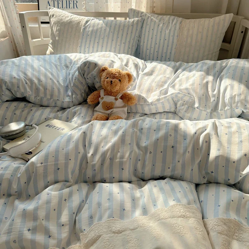 Striped Princess Bedding Set INS Nordic Girls Soft Washed Cotton Bed Flat Sheet Twin Queen Size Duvet Set Pillowcase Bed Linens
Striped Princess Bedding Set INS Nordic Girls Soft Washed Cotton Bed Flat Sheet Twin Queen Size Duvet Set Pillowcase Bed Linens
