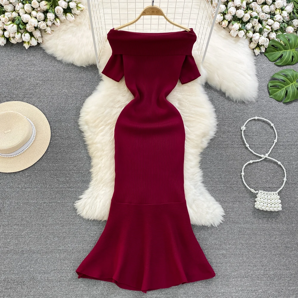 2023 Women's Summer Dress Off Shoulder Waist A Line Ruffle Knit Evening Dresses Wrapped Hip Fishtail Long Dress Women
2023 Women's Summer Dress Off Shoulder Waist A Line Ruffle Knit Evening Dresses Wrapped Hip Fishtail Long Dress Women