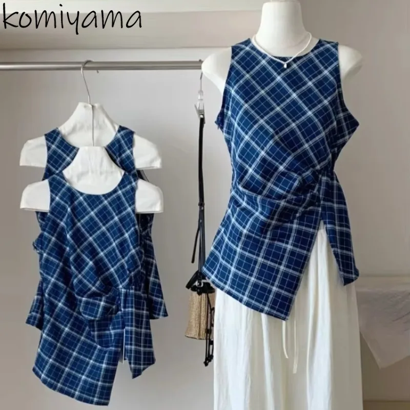 Contrast Plaid Blusas Mujer Round Neck Sleeveless Shirts & Blouses Irregular Split Women Clothing Summer Camisas Moda Ropa
Contrast Plaid Blusas Mujer Round Neck Sleeveless Shirts & Blouses Irregular Split Women Clothing Summer Camisas Moda Ropa
