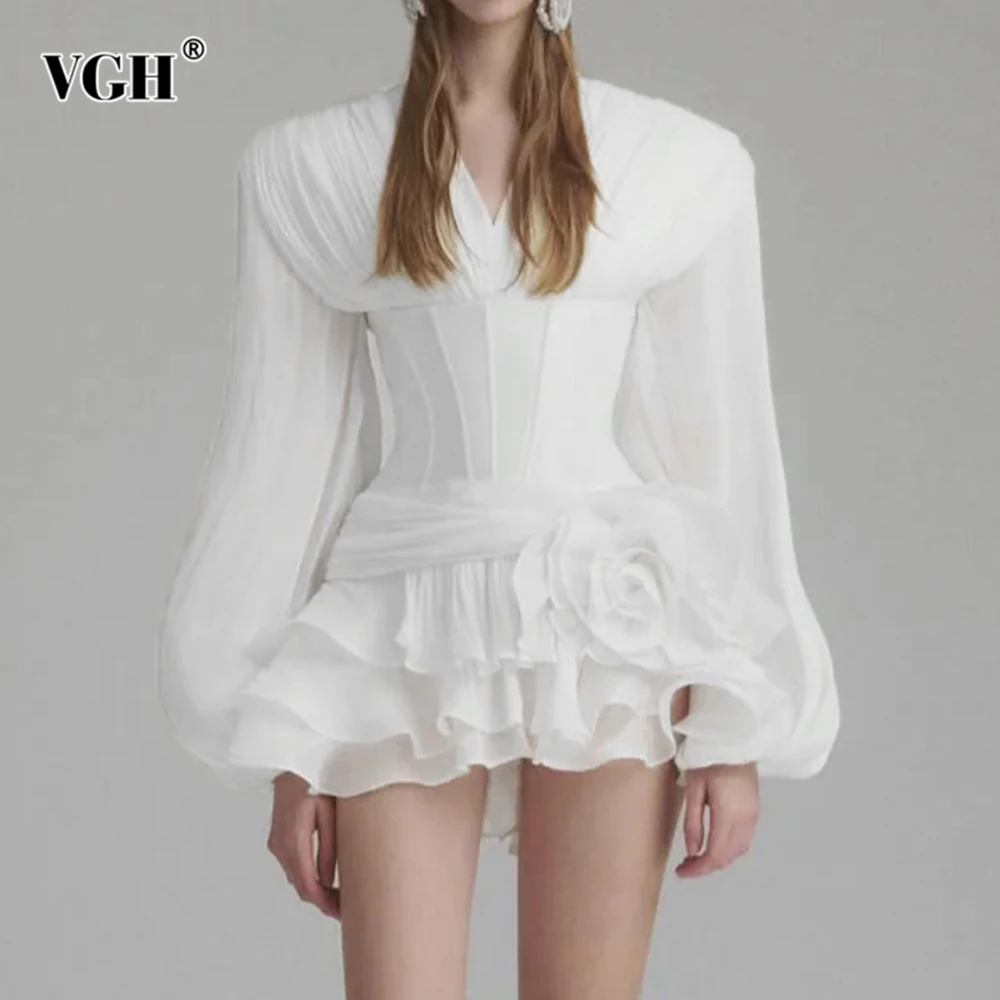 VGH Slimming Solid Designer Dresses For Women V Neck Lantern Long Sleeve High Waist Spliced Appliques Dress Female Fashion New
VGH Slimming Solid Designer Dresses For Women V Neck Lantern Long Sleeve High Waist Spliced Appliques Dress Female Fashion New