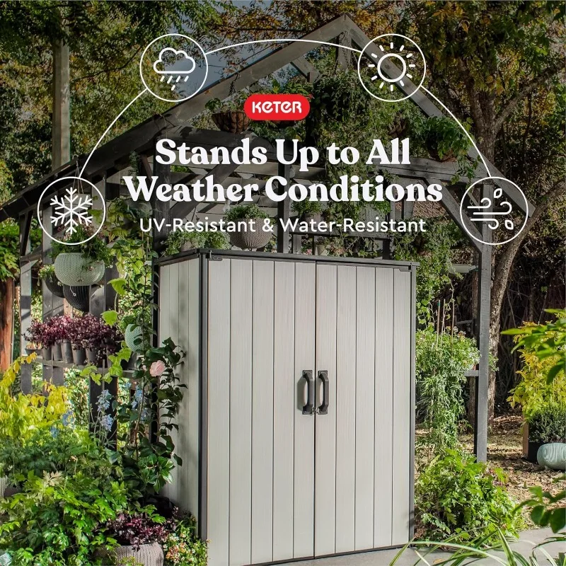 Outdoor storage shed with shelving for patio furniture, pool storage shed outdoor
Outdoor storage shed with shelving for patio furniture, pool storage shed outdoor