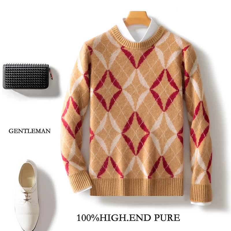 Men's 100% Merino Wool Pullover O-neck Thickened Knitted Sweater Cashmere Sweatshirt Jacquard Color Collision Tops Autumn Winter
Men's 100% Merino Wool Pullover O-neck Thickened Knitted Sweater Cashmere Sweatshirt Jacquard Color Collision Tops Autumn Winter