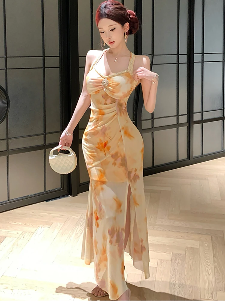 2026 Floral Mesh Chic Diamonds Neck-mounted Sexy Dress Women Elegant Luxury Long Dress Summer Korean Vintage Birthday Prom Dress
2026 Floral Mesh Chic Diamonds Neck-mounted Sexy Dress Women Elegant Luxury Long Dress Summer Korean Vintage Birthday Prom Dress