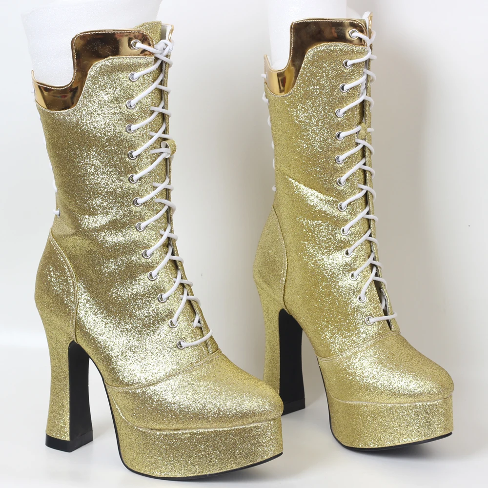 Chunky 5" Heel Gothic Punk Platform Boots Lace Up Mid-Calf Boots 
Chunky 5" Heel Gothic Punk Platform Boots Lace Up Mid-Calf Boots