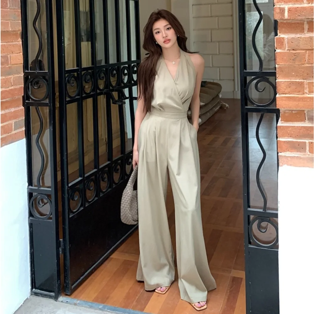 Elegant V-Neck Sleeveless Wrap Waist Wide Leg Pants Women's Romper Spring Summer New Style Fashionable Casual Comfortable Dress
Elegant V-Neck Sleeveless Wrap Waist Wide Leg Pants Women's Romper Spring Summer New Style Fashionable Casual Comfortable Dress