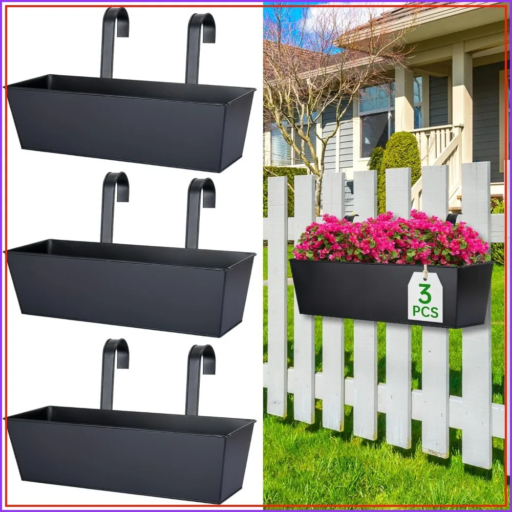 16-Inch Railing Planter Box, 3 Pack Large Hanging Planters for Outdoor Plants with Detachable Wide Hooks for 2.7'' Railings - Balcony, Deck, Fence & Patio Decor
16-Inch Railing Planter Box, 3 Pack Large Hanging Planters for Outdoor Plants with Detachable Wide Hooks for 2.7'' Railings - Balcony, Deck, Fence & Patio Decor
