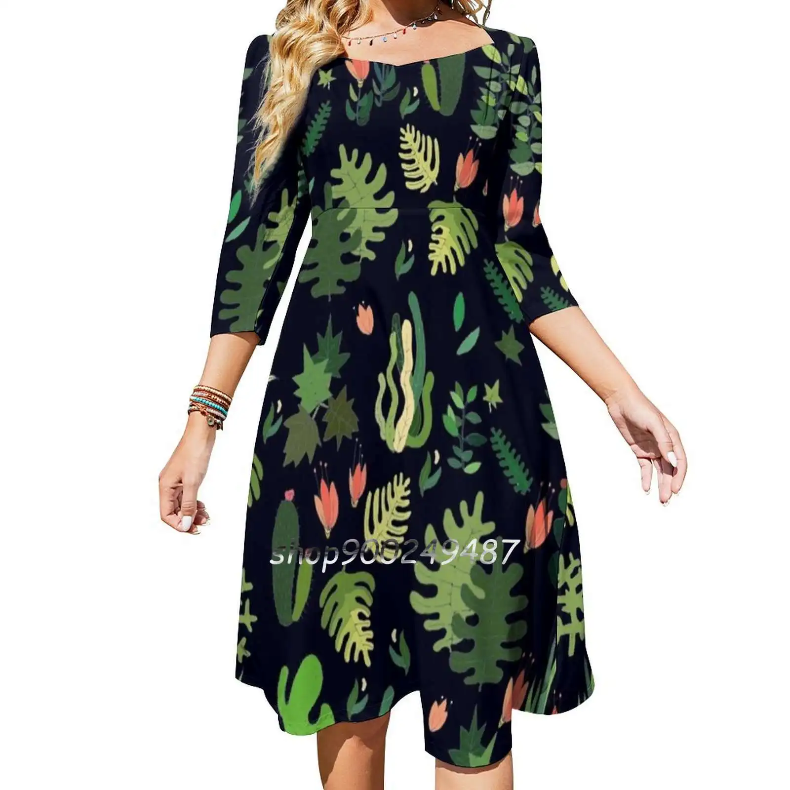 Tropical Flowers Square Neck Dress Cute Loose Print Dresses Elegant Beach Party Dress Tropical Nature Flowers Green
Tropical Flowers Square Neck Dress Cute Loose Print Dresses Elegant Beach Party Dress Tropical Nature Flowers Green
