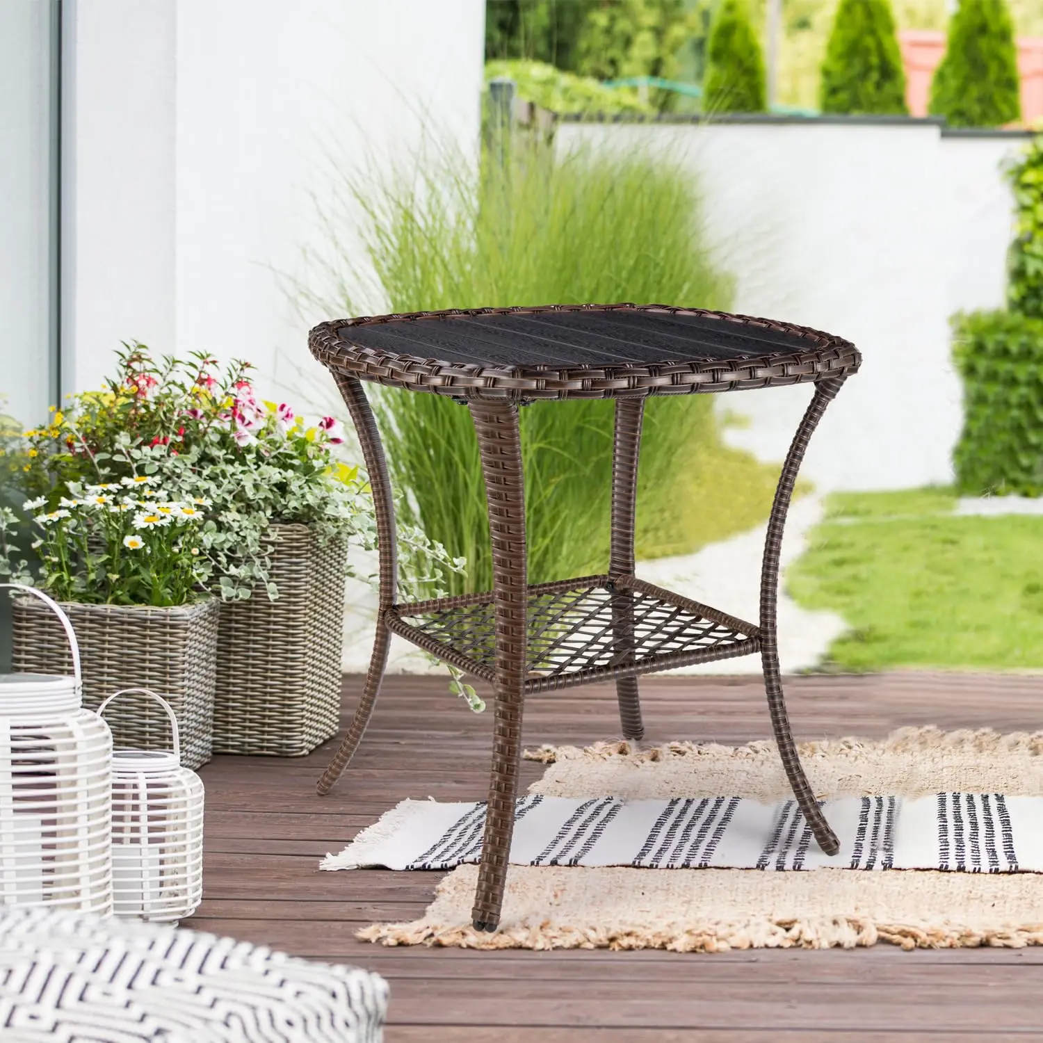 Outdoor Side Table Patio Wicker Coffee Table Outdoor End Table Rattan Bistro Table with Storage & Poly Lumber Table, Customized
Outdoor Side Table Patio Wicker Coffee Table Outdoor End Table Rattan Bistro Table with Storage & Poly Lumber Table, Customized