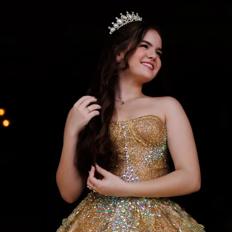 Shiny Golden Quinceanera Dresses Off the Shoulder Glitter Decal Long tail Bow Vestido De 15 Quinceanera Customize
Shiny Golden Quinceanera Dresses Off the Shoulder Glitter Decal Long tail Bow Vestido De 15 Quinceanera Customize